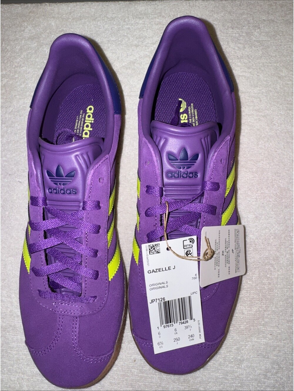 Adidas Gazelle J- Purple/Yellow/Purple - Size 6 1/2 Youth US Model JP7126